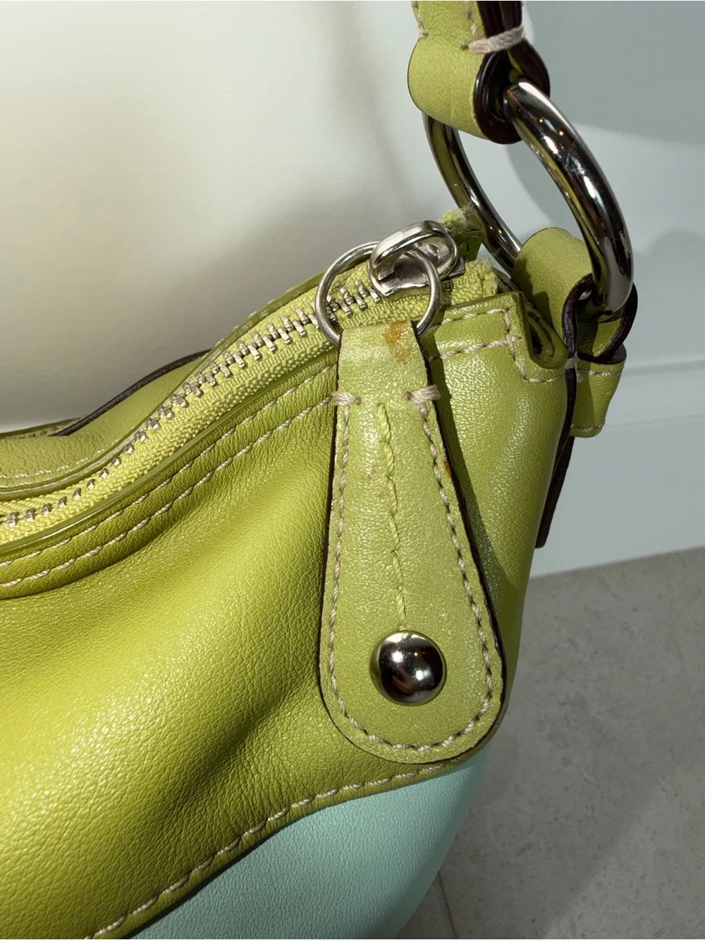 Coach Light Green/Lime and Mint/Seafoam Leather Laura Hobo Shoulder Bag